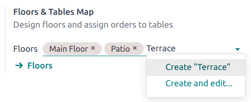 configuração para criar pisos a partir das configurações do PDV