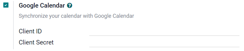 Kryssrutan Google Kalender i Allmänna inställningar.